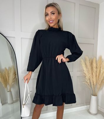 High neck long hot sale sleeve skater dress