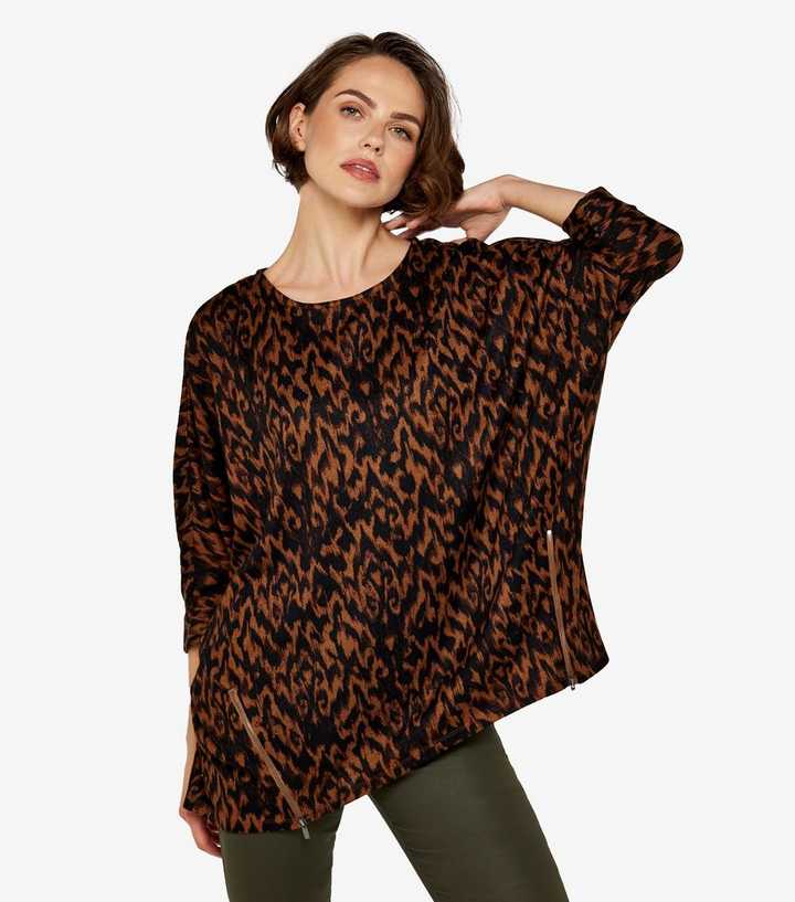 Brown Knit Two Tone Asymmetric Top With Sleeves & Leggings