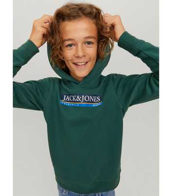 Jack & Jones Junior Dark Green Logo Jersey Hoodie