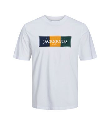 Jack & Jones Junior White Stripe Box Logo T-Shirt