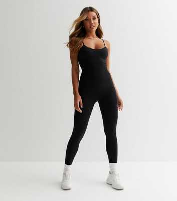 Cameo Rose Black Ribbed Jersey Strappy Jumpsuit