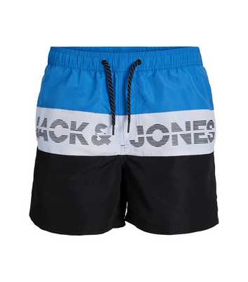 Jack & Jones Junior Blue Logo Colour Block Swim Shorts