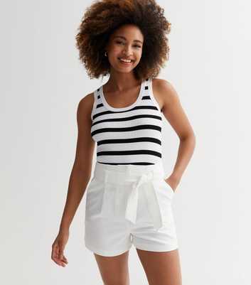 White Stripe Ribbed Knit Vest