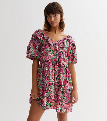 Frill puff sleeve dress hotsell