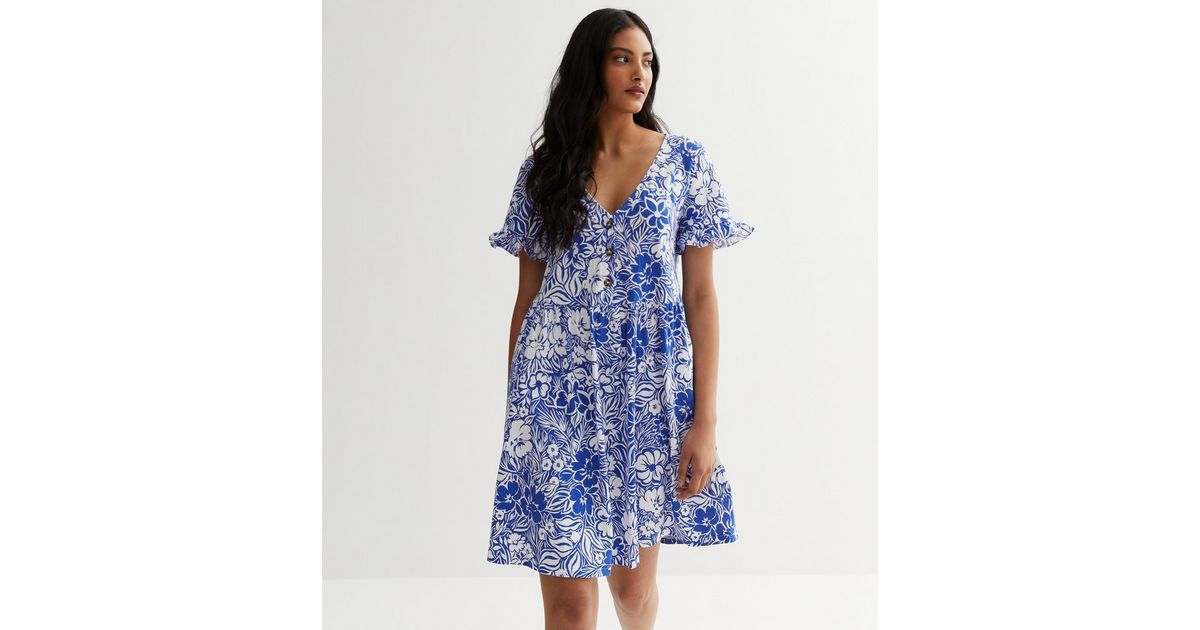 Casero & Associates Tiny Floral Smock Dress, Blue