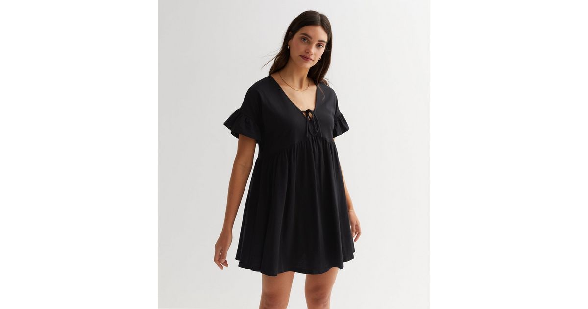 Tie Smock Dress Black