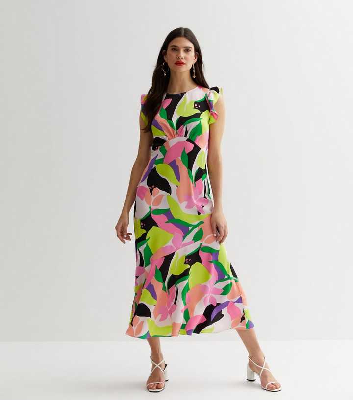 Multicoloured Abstract High Neck Midi Dress