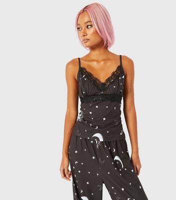 Skinnydip Black Lace Cami Pyjama Set with Celestial Print