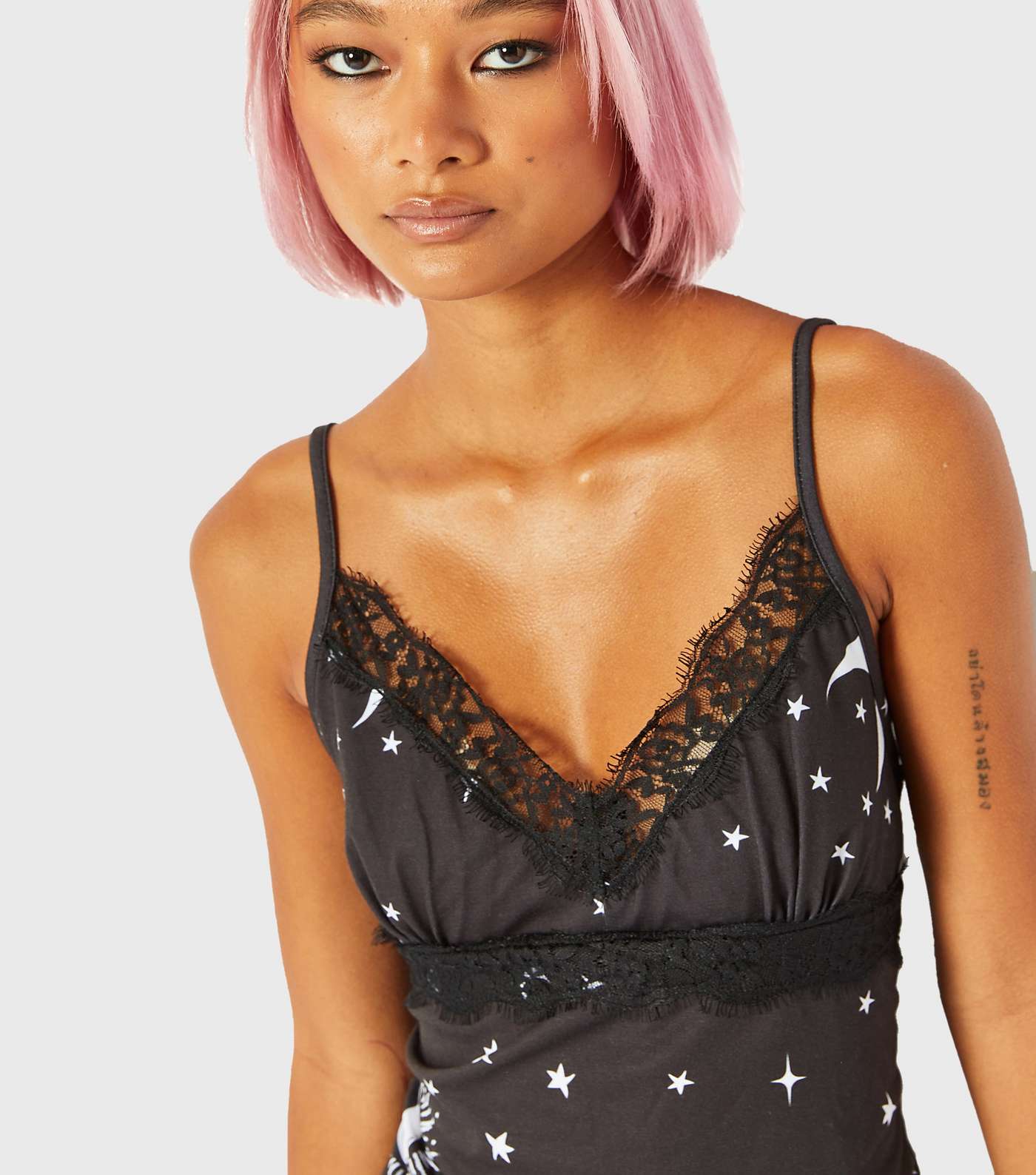Skinnydip Black Lace Cami Pyjama Set with Celestial Print Image 4