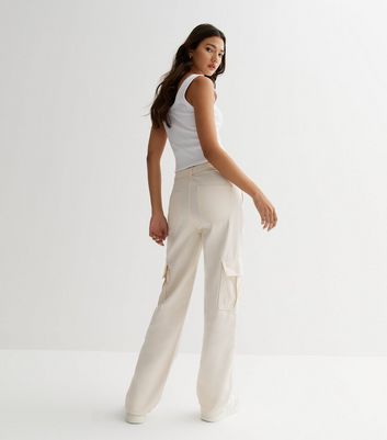 White wide store leg cargo trousers