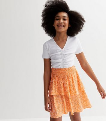 Add a Pop of Color with our Floral Laura Skirt in Orange - Perfect for Any  Occasion!