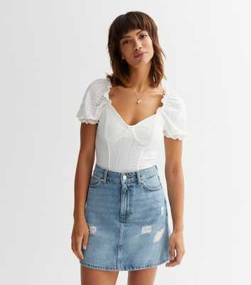 Blue Ripped Denim High Waist Mini Skirt