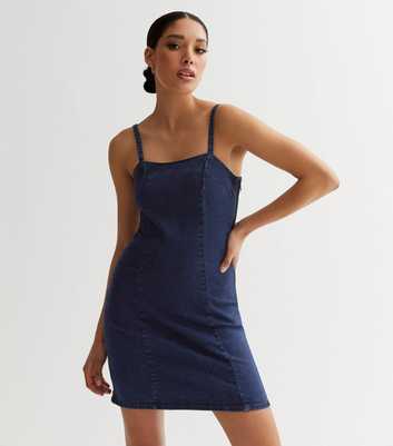Blue Denim Strappy Bodycon Mini Dress