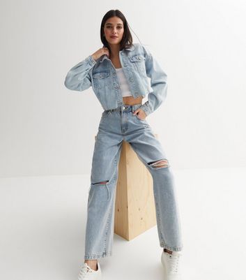 Pale Blue Frayed Denim Boxy Crop Jacket New Look