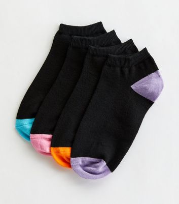 4 Pack Black Colour Block Trainer Socks