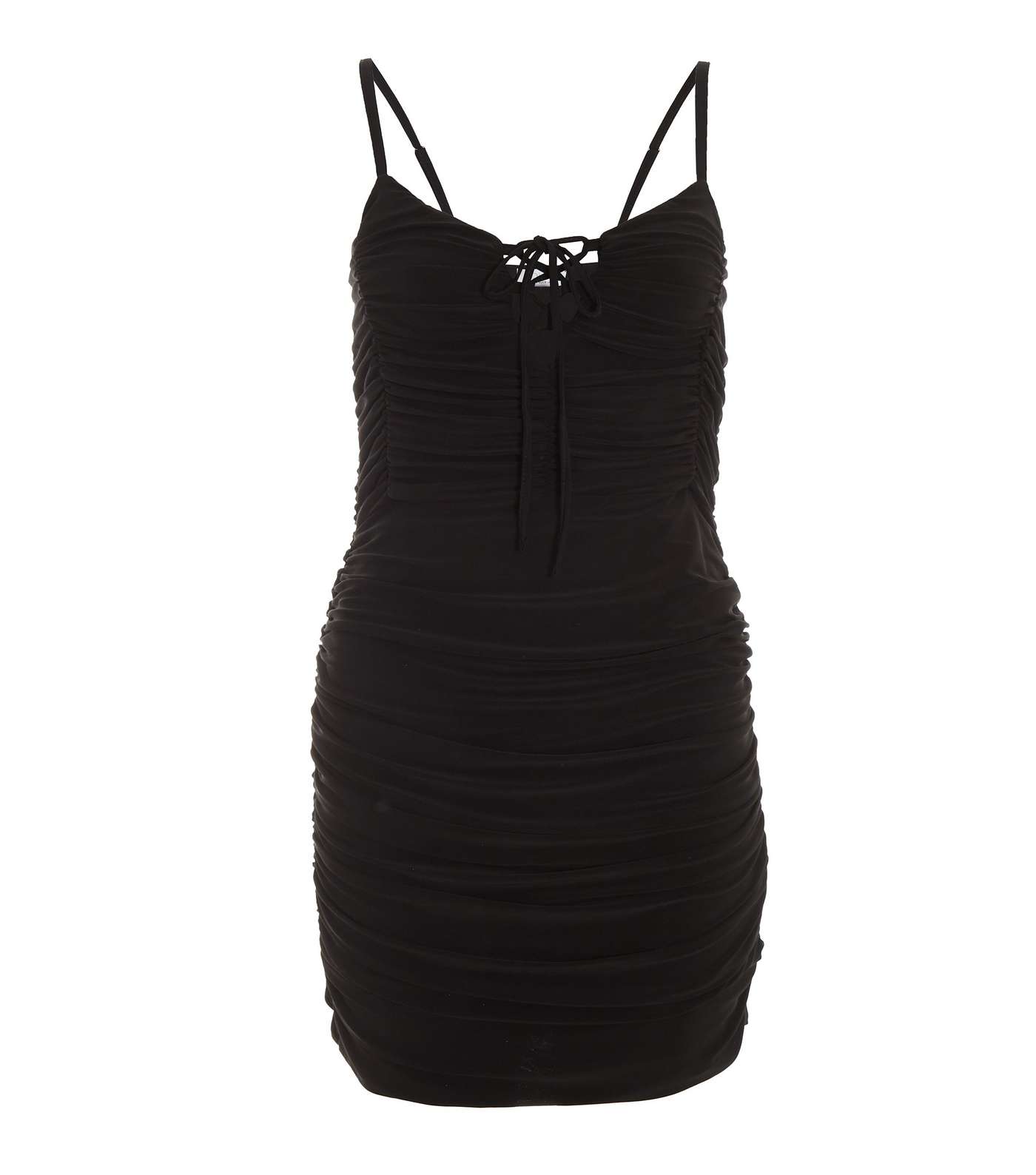 QUIZ Black Strappy Ruched Mini Bodycon Dress Image 4