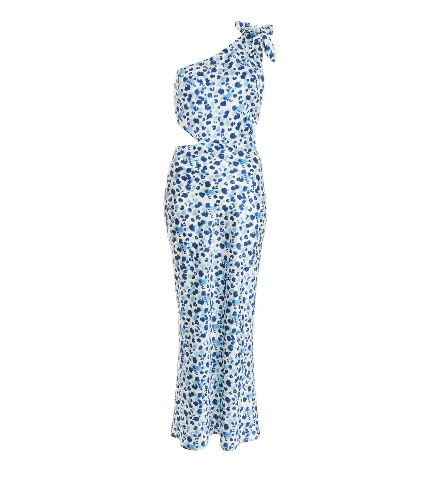 QUIZ Petite Pale Blue Leopard Print One Shoulder Maxi Dress Image 4