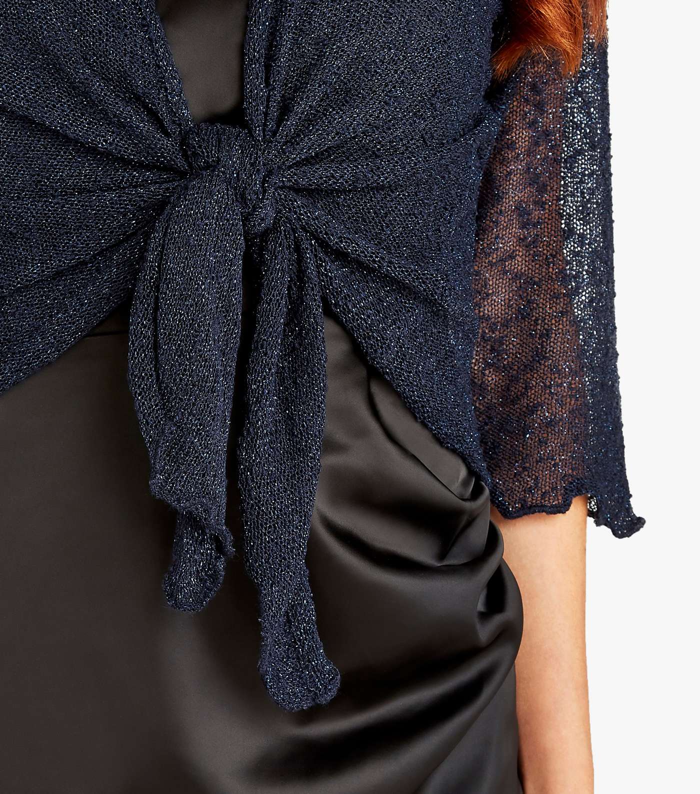 Apricot Navy Glitter 1/2 Sleeve Tie Front Shawl Image 4