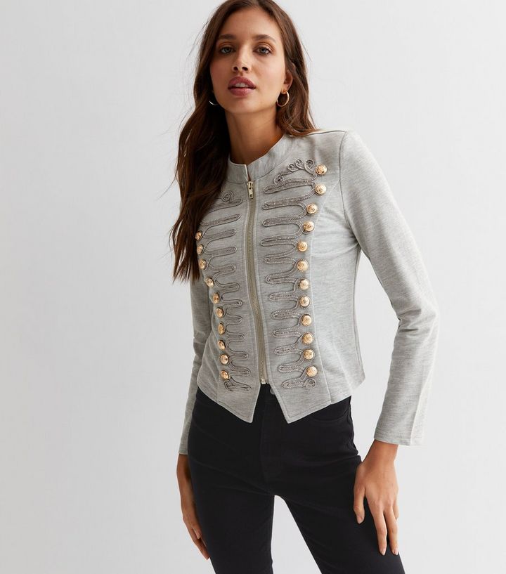 tenant noon Worthless Cutie London Pale Grey Military Button Zip Front Blazer | New Look