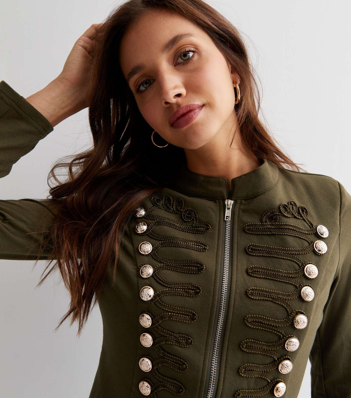 Cutie London Khaki Military Button Zip Front Blazer