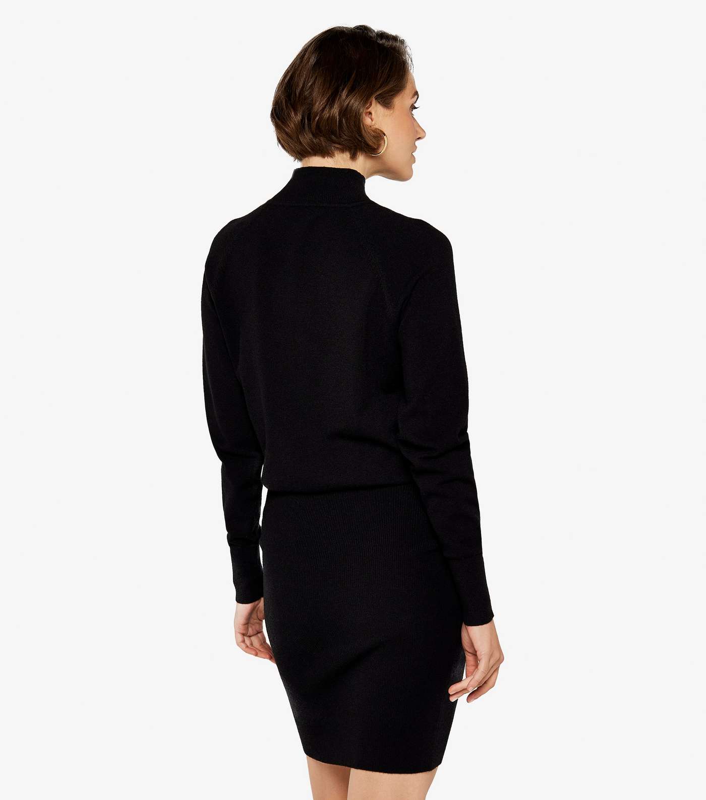Apricot Black Knit High Neck Long Sleeve Midi Dress Image 3