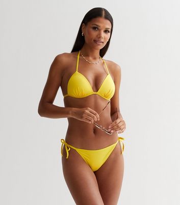 Yellow Moulded Triangle Bikini Top New Look