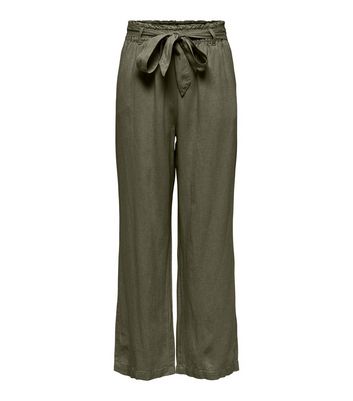 JDY Tall Olive Linen Blend Belted Trousers New Look