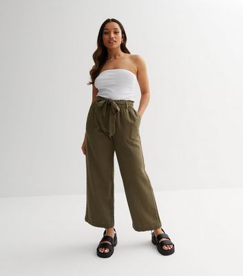 Anistyn High Waist Straight Leg Linen Trousers in White | Oh Polly