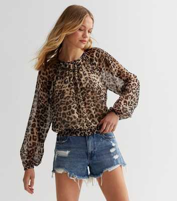JDY Brown Leopard Print Chiffon Long Sleeve Blouse