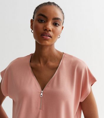 Pale Pink Fine Knit Zip Up Top | New Look