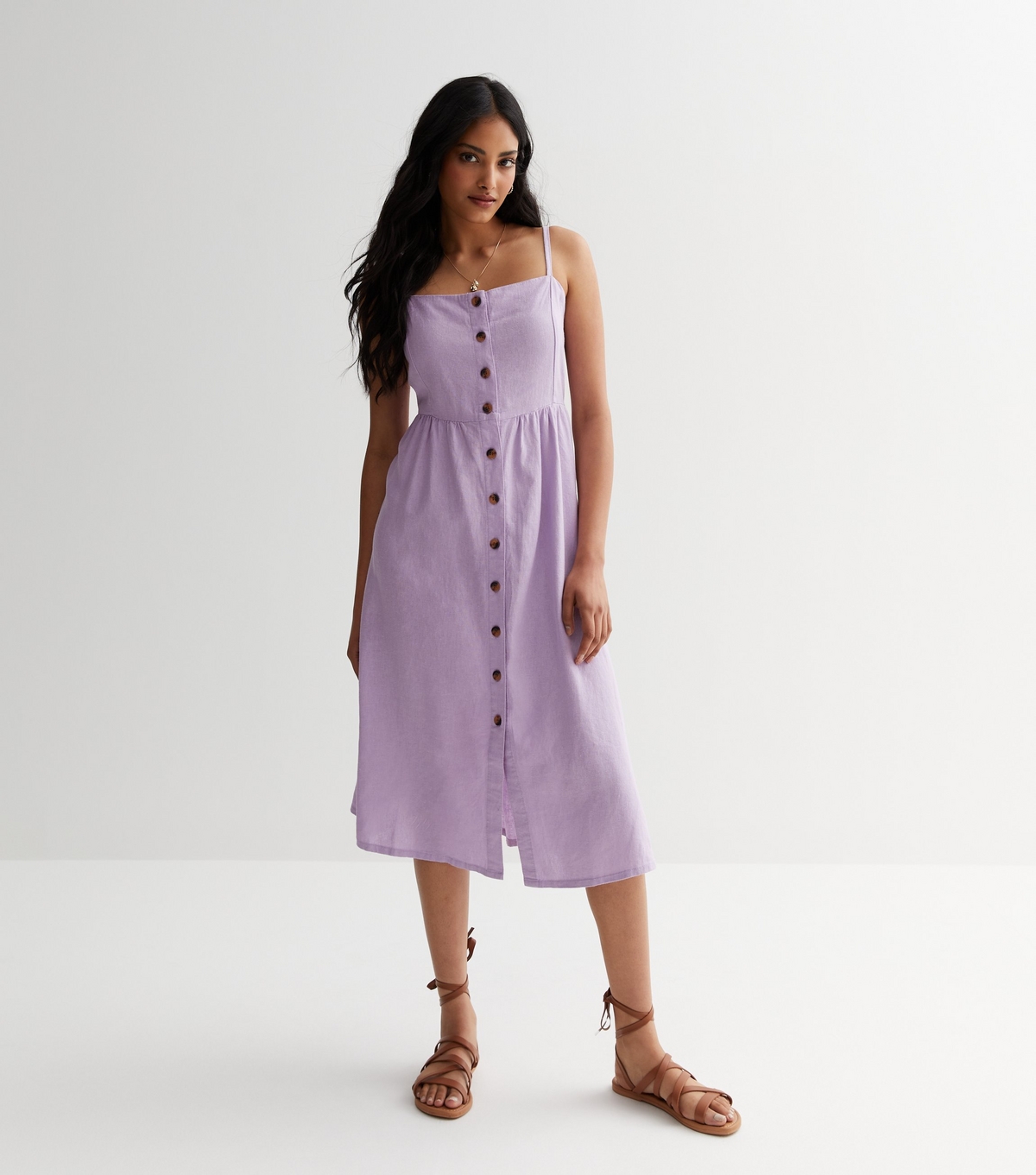 Women's Lilac Linen Blend Strappy Midi Dress JDY New Look