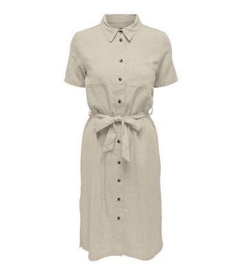 JDY Stone Linen Blend Utility Midi Shirt Dress New Look