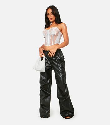 Missy Empire Black Leather Look Cargo Joggers New Look