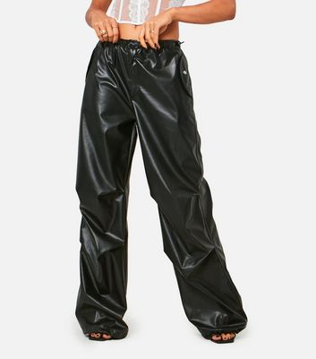 Missy Empire Black Leather-Look Cargo Joggers New Look
