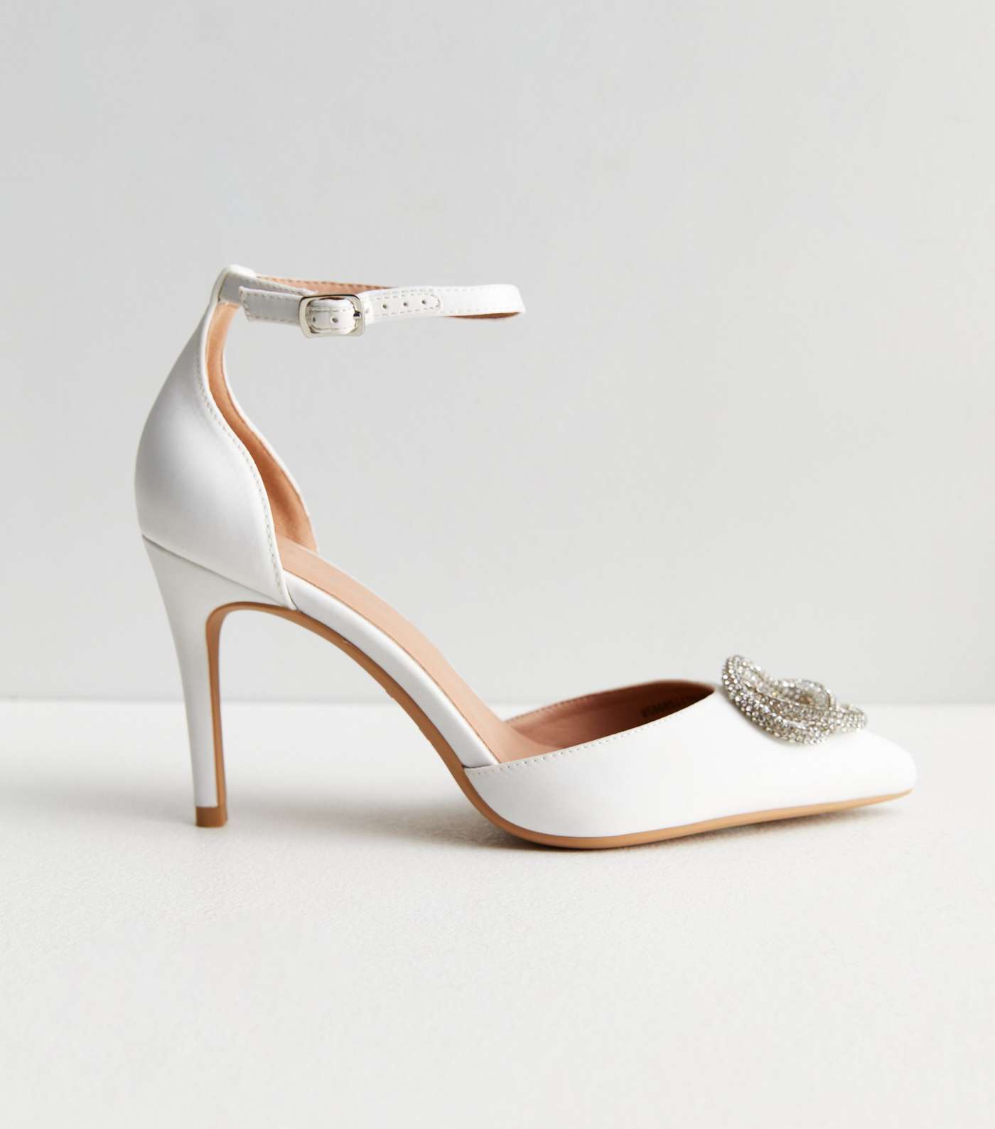White Satin Embellished Pointed Stiletto Heel Court Shoes Image 4