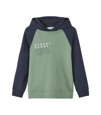 Name It Olive Colour Block Street Sport Boxy Logo Hoodie New Look