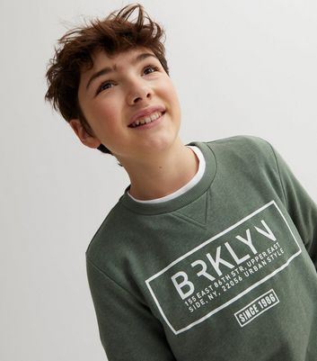 Name It Olive Brooklyn Jersey Crew Neck Logo Sweatshirt