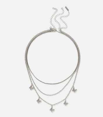 Freedom Silver Diamanté Butterfly Layered Chain Necklace