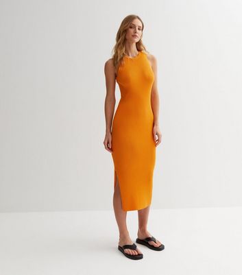 Orange ribbed sale bodycon dress