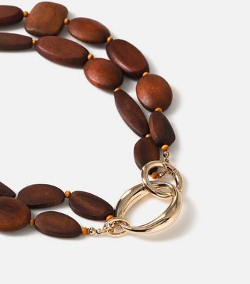 freedom dark brown wood bead chunky collar necklace