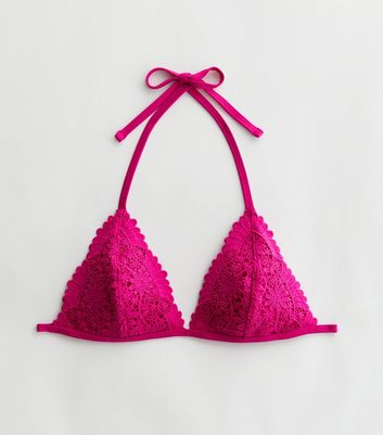 Pink Lace Triangle Bikini Top New Look