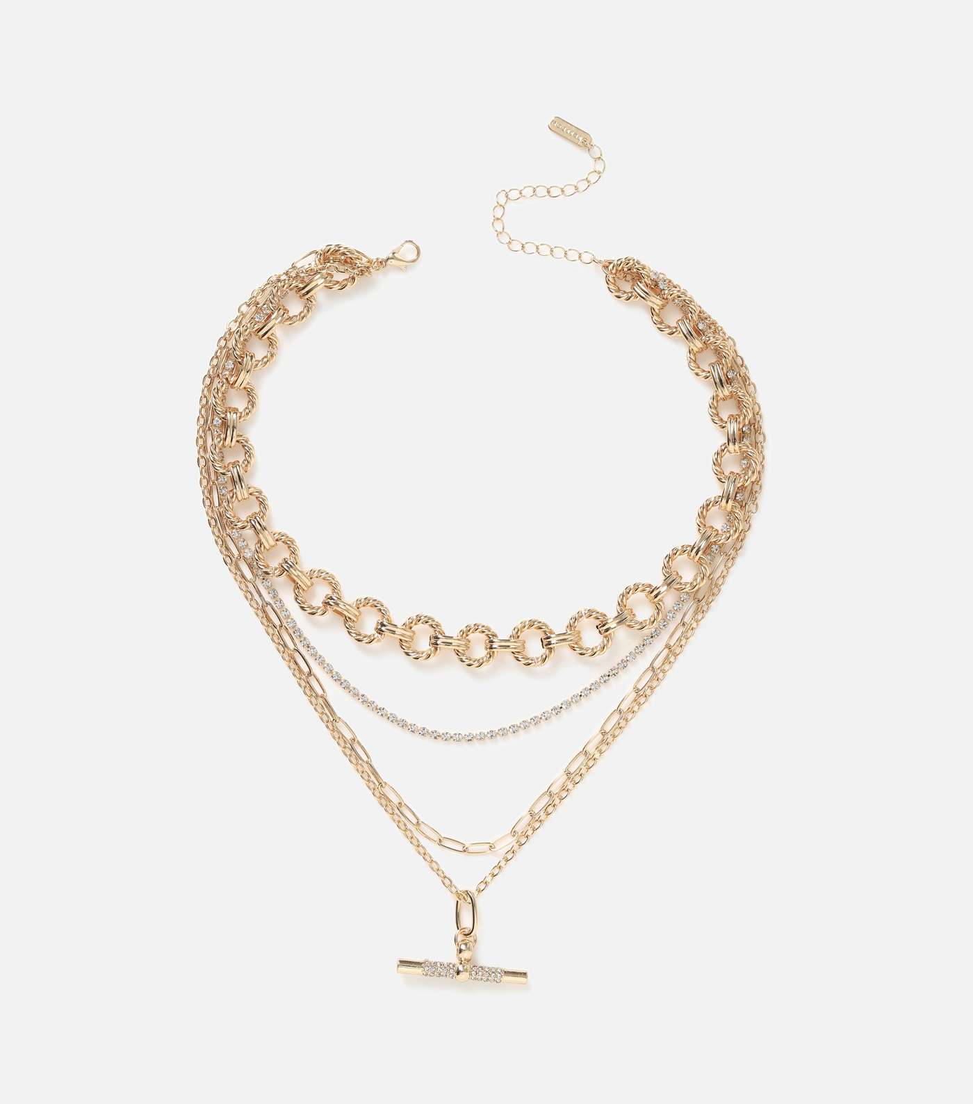 Freedom Gold Diamanté T Bar Layered Chain Necklace