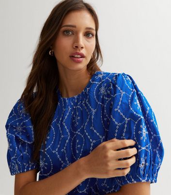 Blue Embroidered Midi Smock Dress | New Look