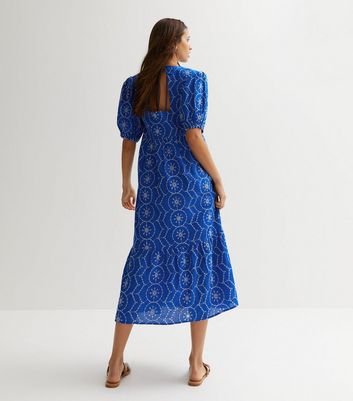 Blue embroidered sales midi dress