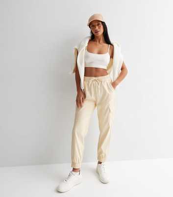 Petite Off White Leather-Look Tie Waist Cargo Joggers