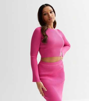 Petite Mid Pink Ribbed Knit Crop Jumper