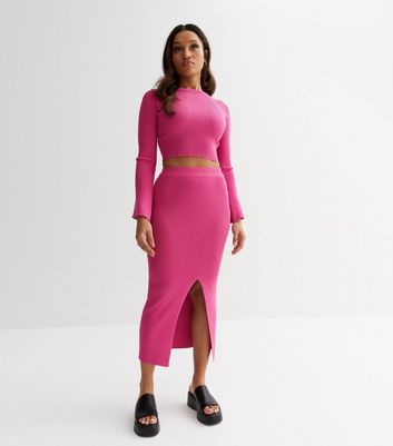 Pink knit midi clearance skirt