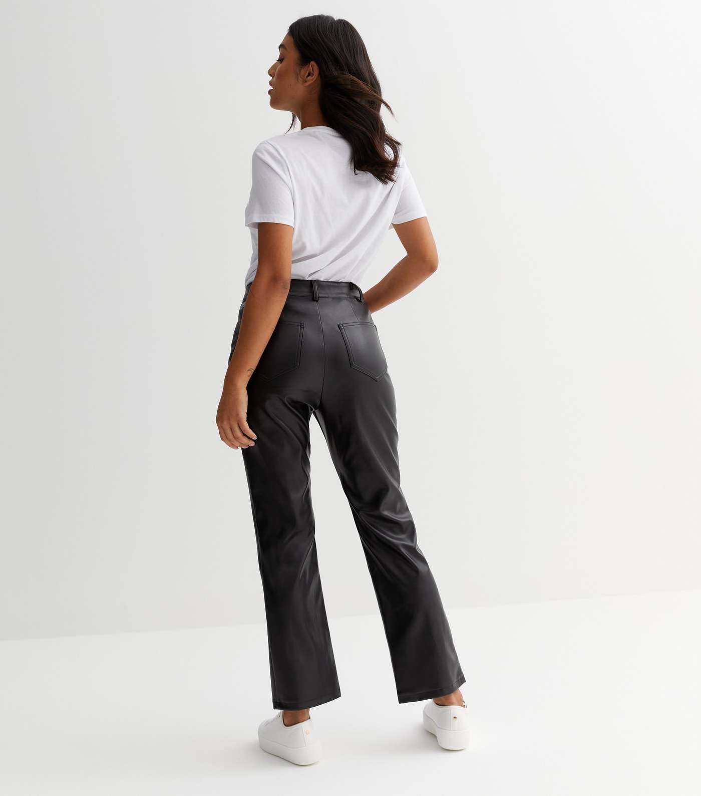 Petite Black Leather-Look High Waist Western Trousers Image 4