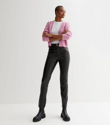 Tall Black Leather-Look Western Trousers