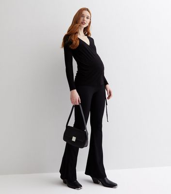 Maternity Black V Neck Long Sleeve Wrap Top